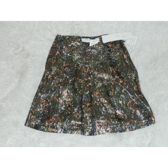 IRO Skirt Size 4 Metallic Bronze Floral Silk Mini - Picture 5 of 12